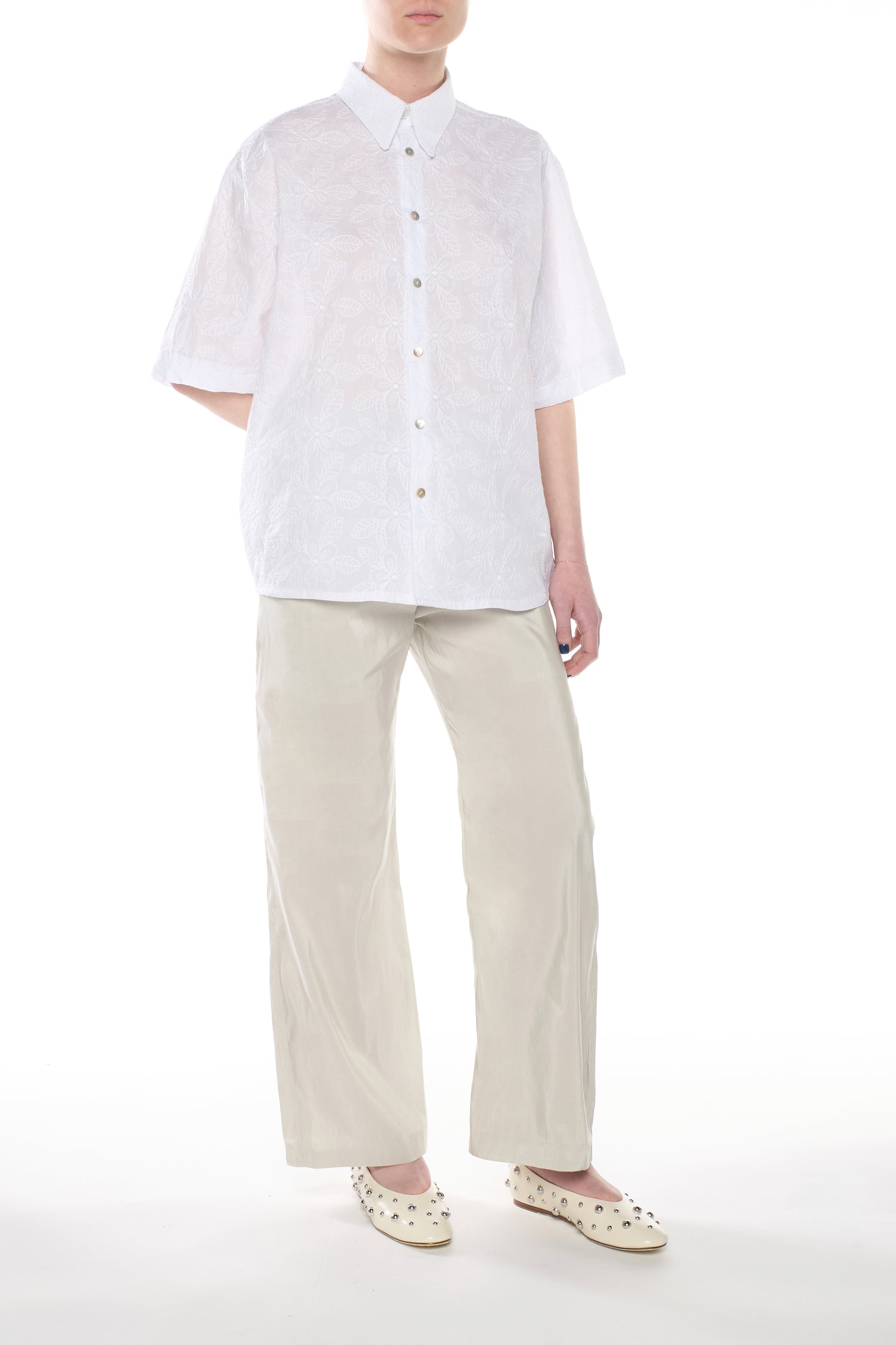 Camicia in San Gallo di Cotone Bianco