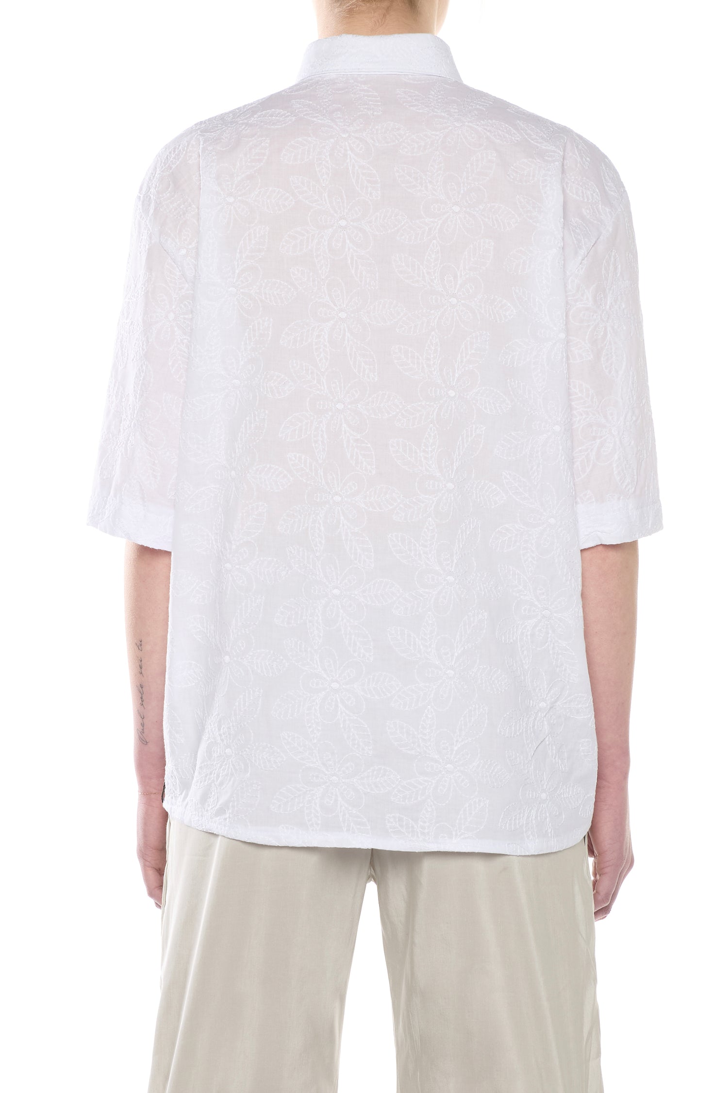 Camicia in San Gallo di Cotone Bianco