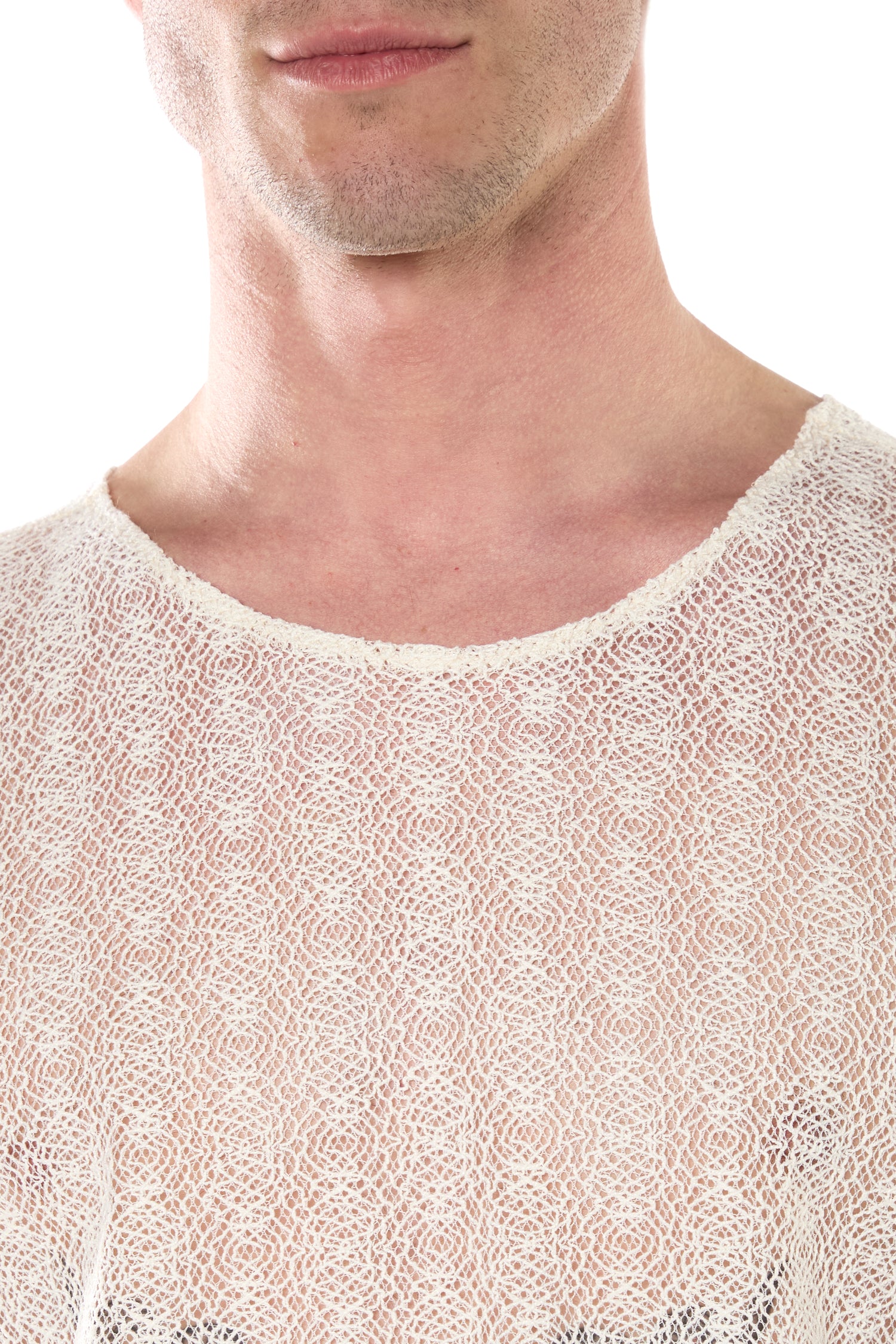 Maglia a Maniche Lunghe in Pizzo a Rete Geometrica