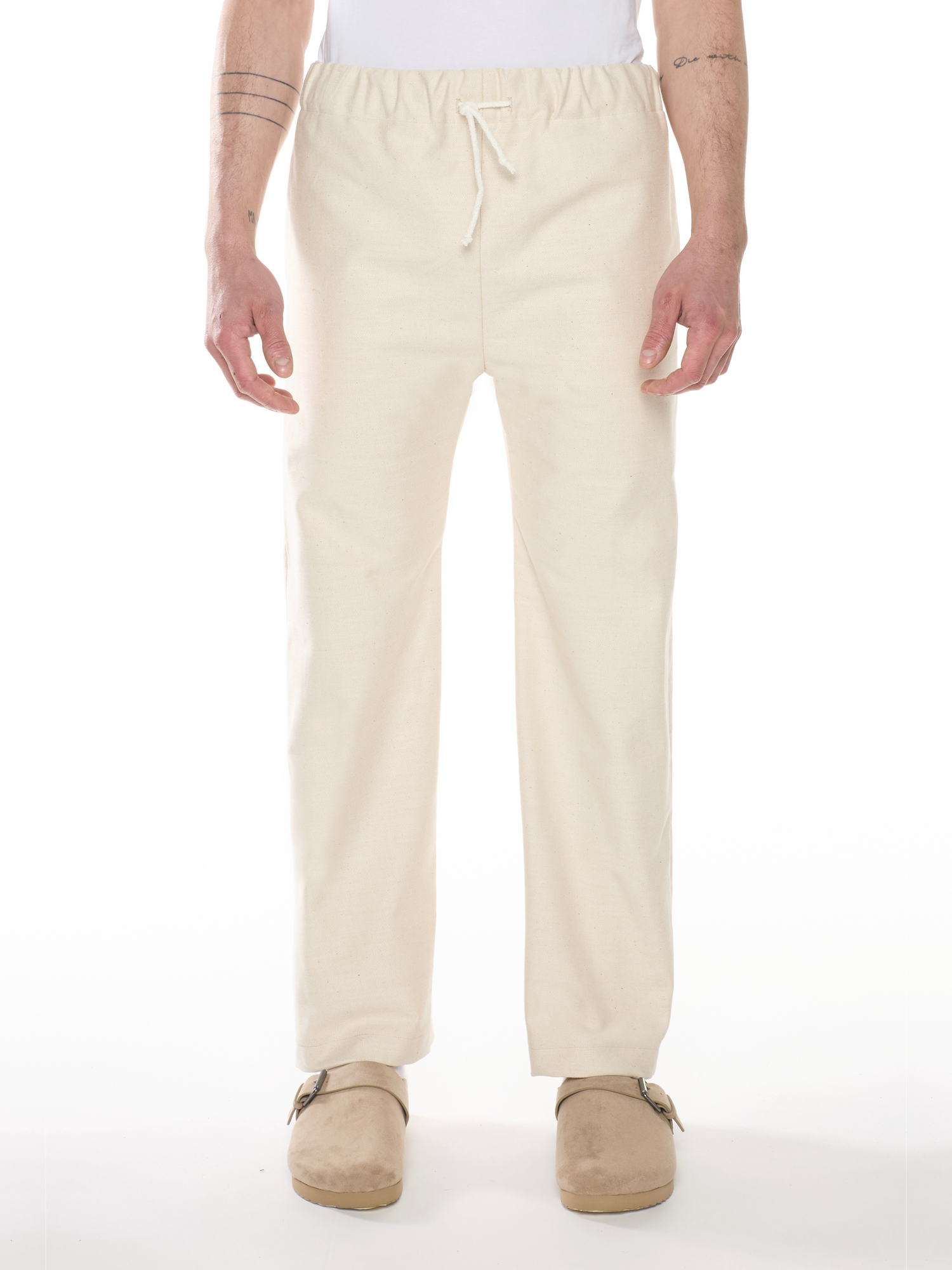 Pantalone in Denim Misto Lino Cotone Avorio