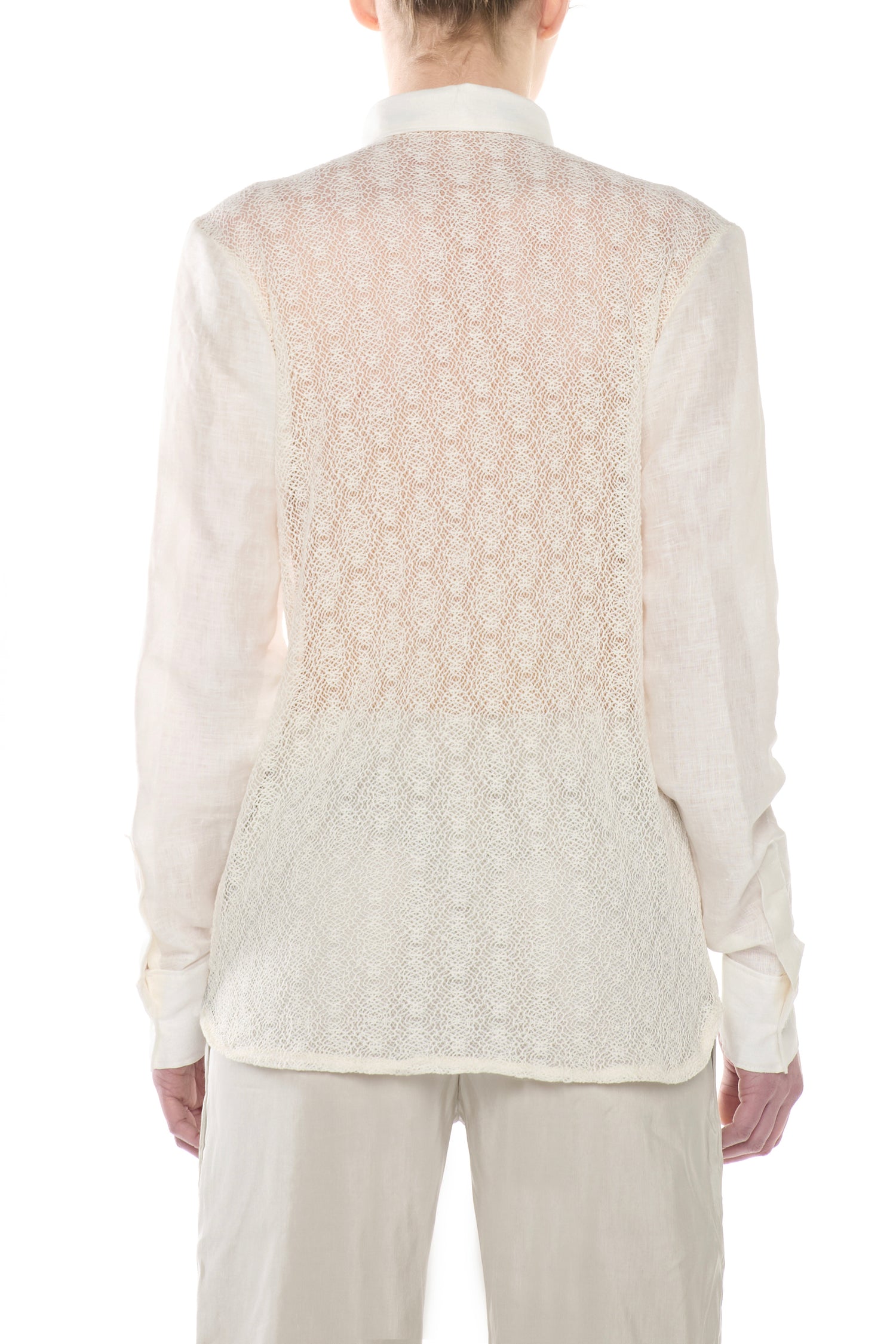 Camicia in Lino Burro con Retro in Pizzo a Rete Geometrica