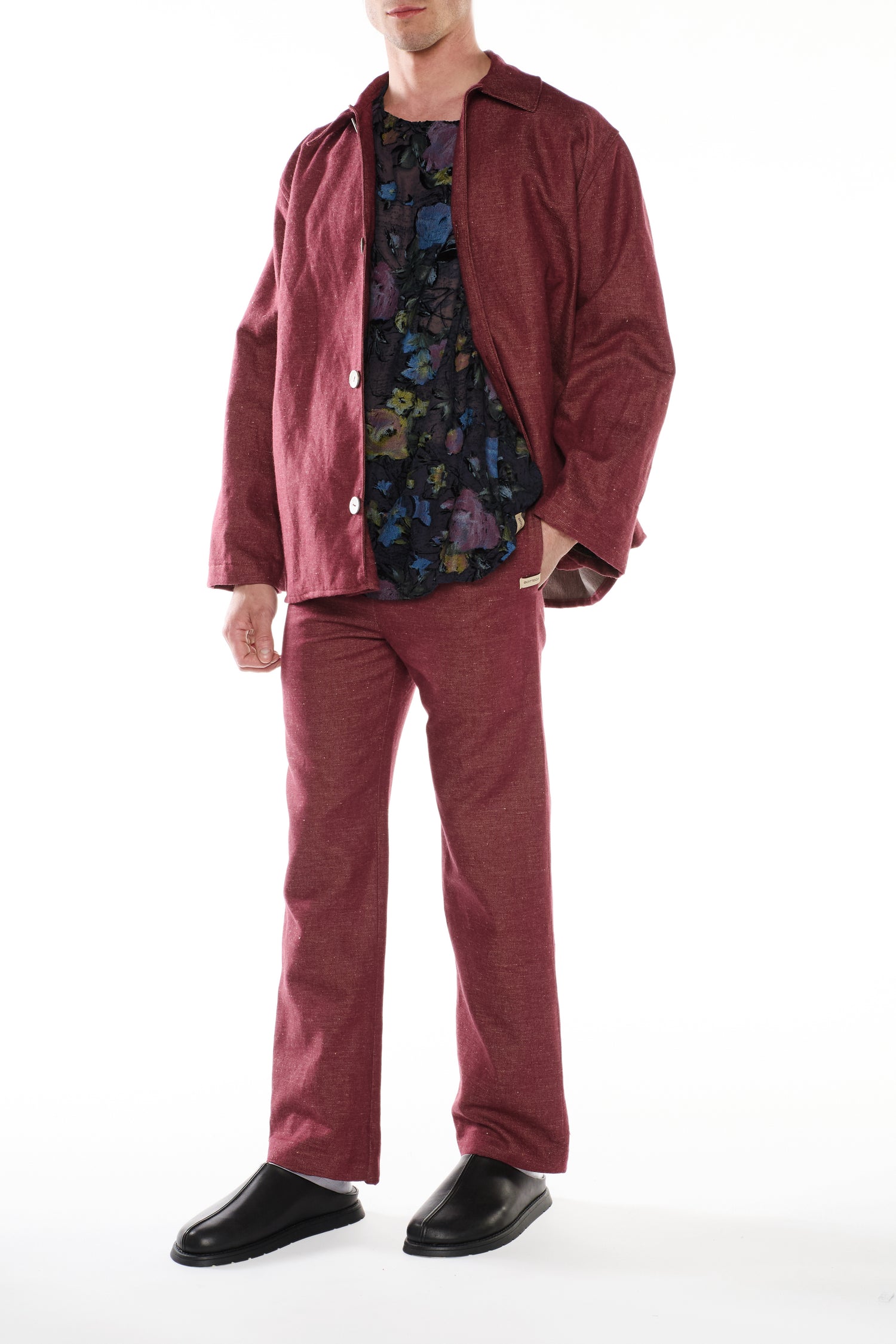 OVERSHIRT IN DENIM MISTO LINO COTONE BORDEAUX