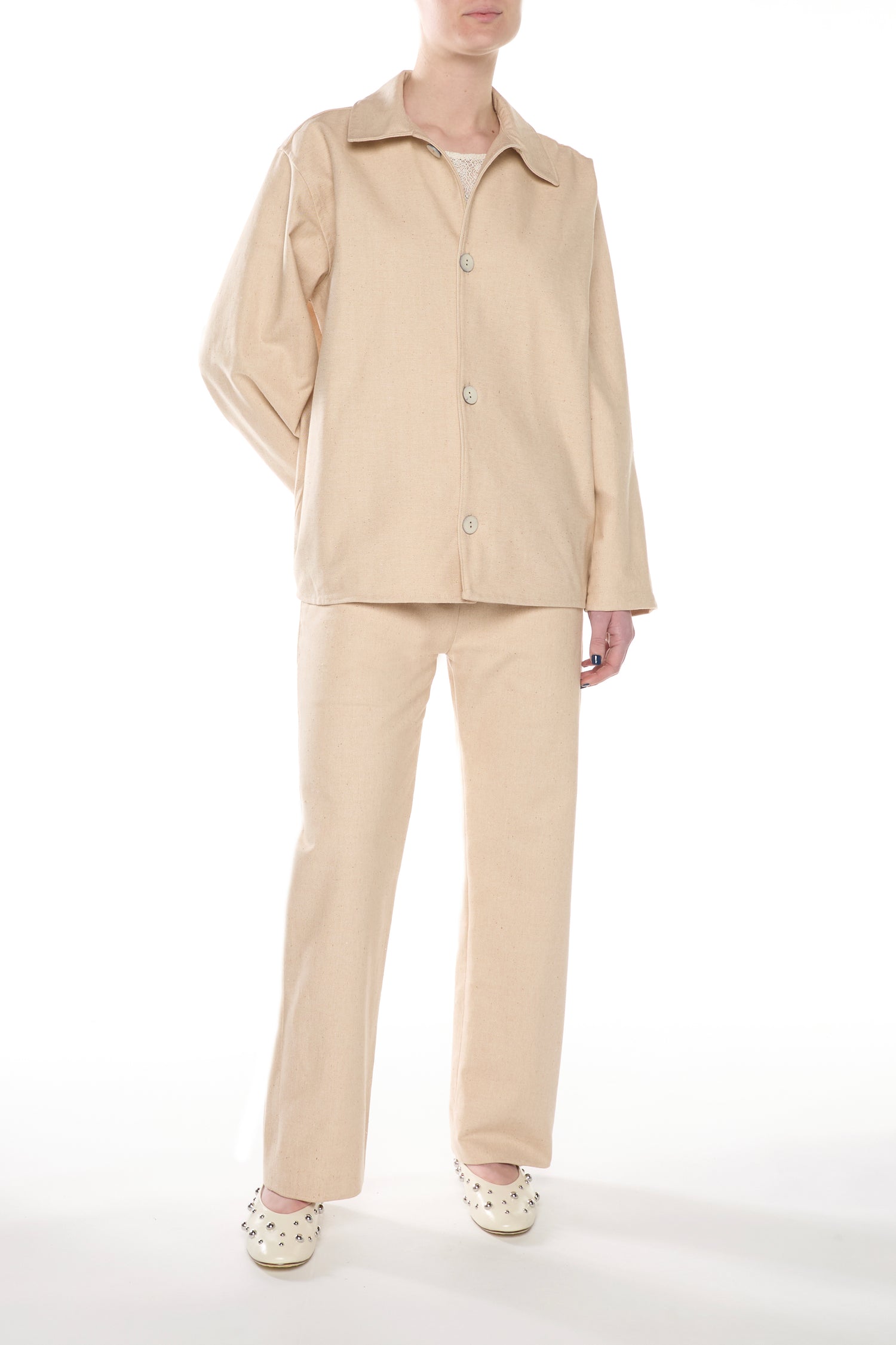 Overshirt in Denim Misto Lino Cotone Sabbia Rosato