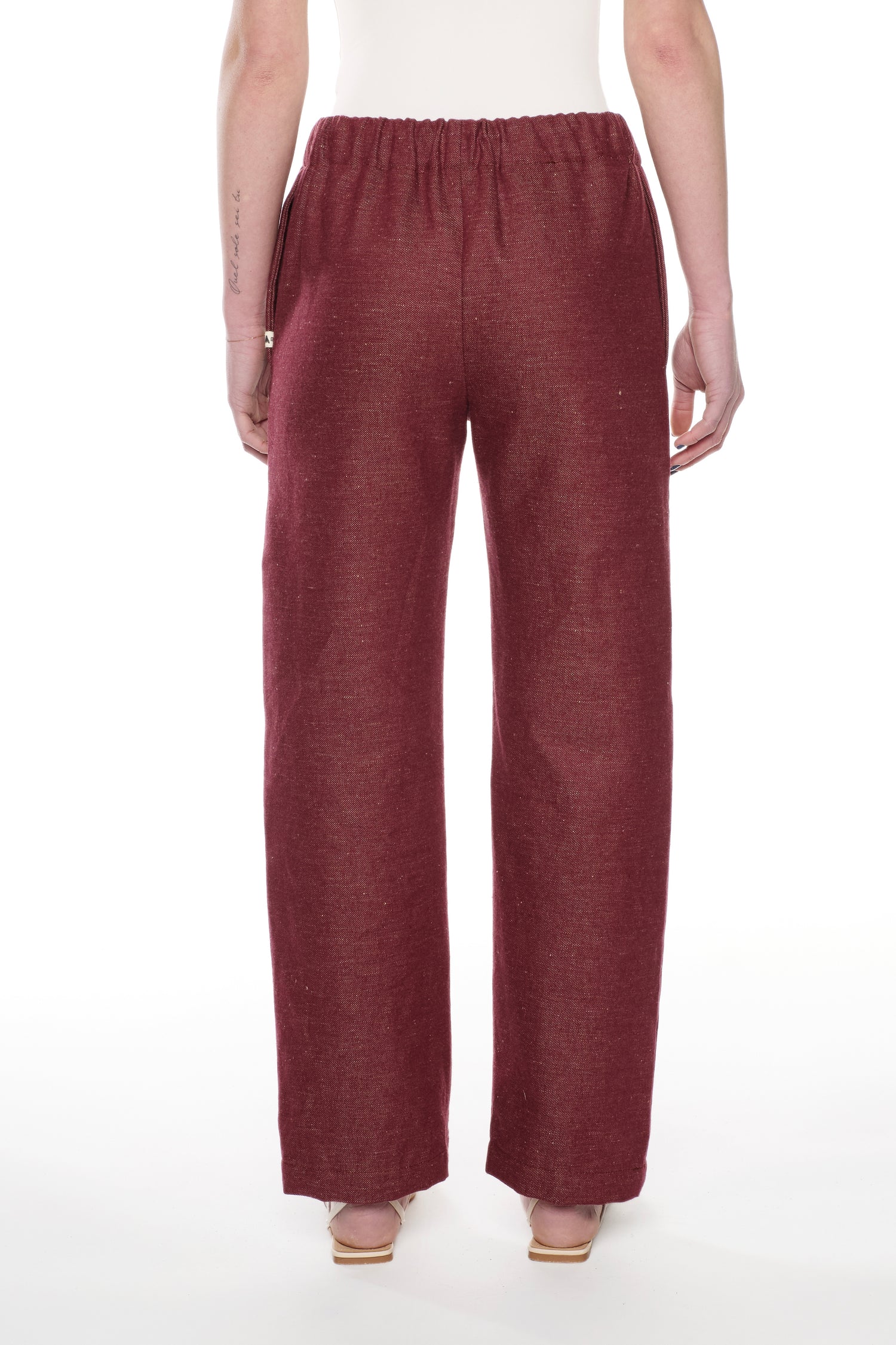 PANTALONE IN DENIM MISTO LINO COTONE BORDEAUX