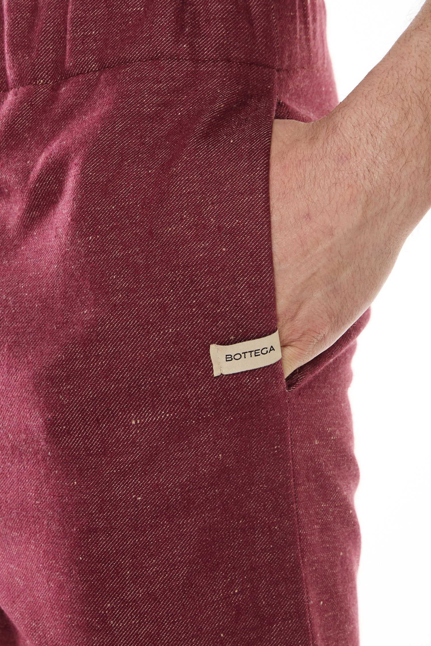 PANTALONE IN DENIM MISTO LINO COTONE BORDEAUX