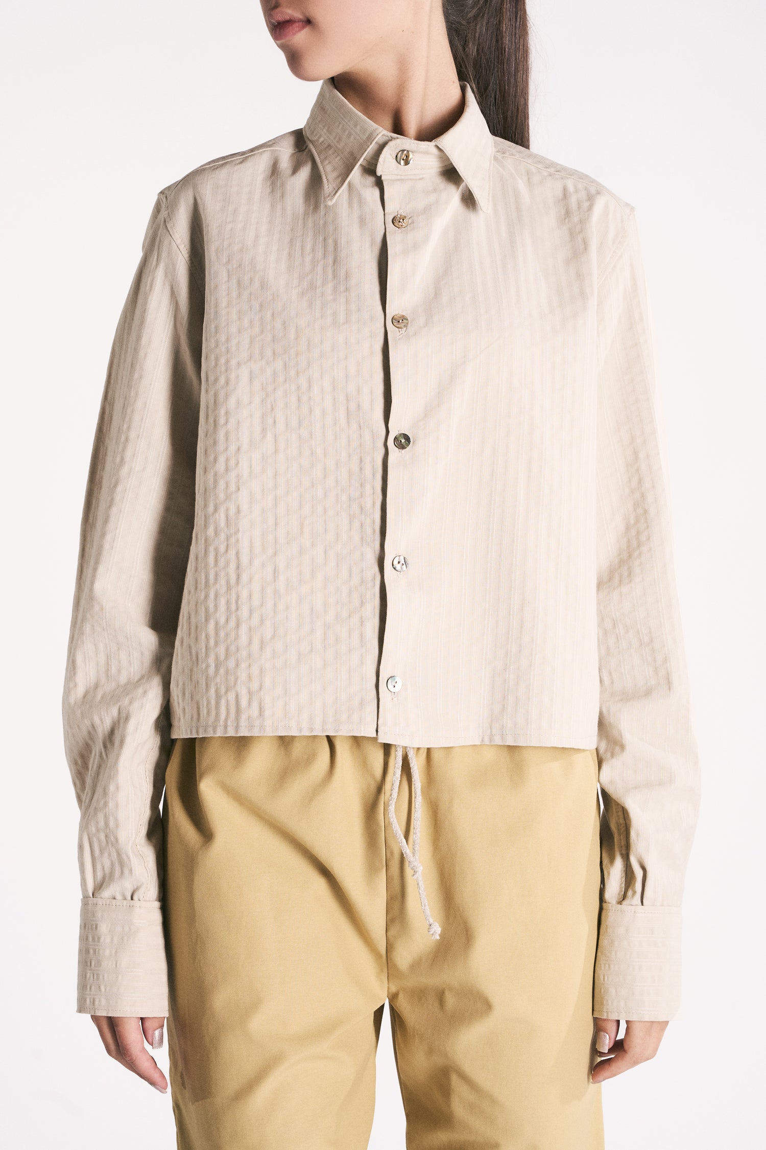 CAMICIA CROPPED IN COTONE OPERATO BEIGE