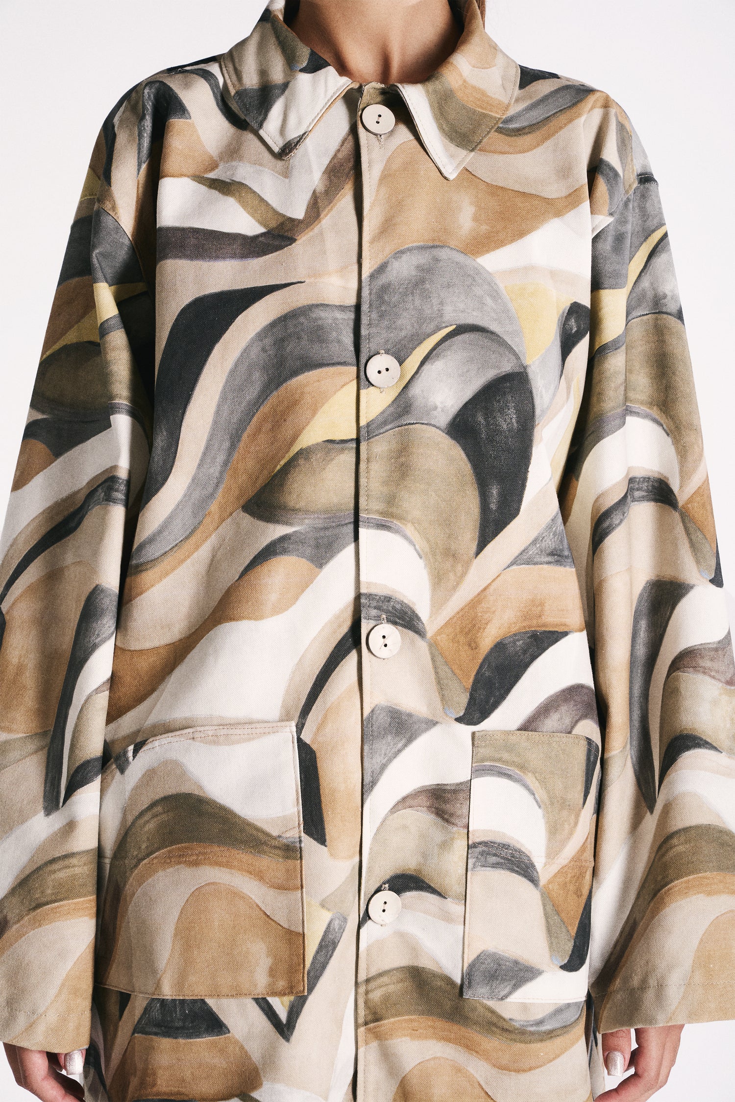 LIGHT COAT IN COTONE ORGANICO CON STAMPA ONDULATA