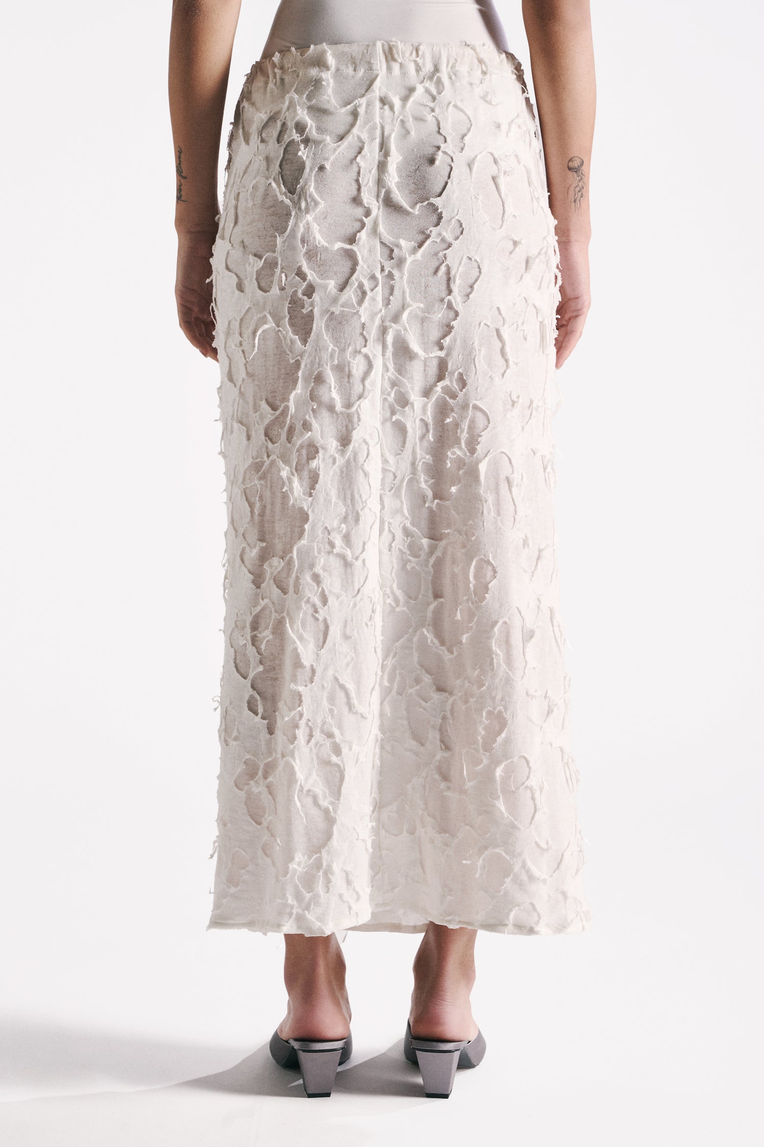 GONNA IN JERSEY DI COTONE BIANCO EFFETTO CORROSIONE